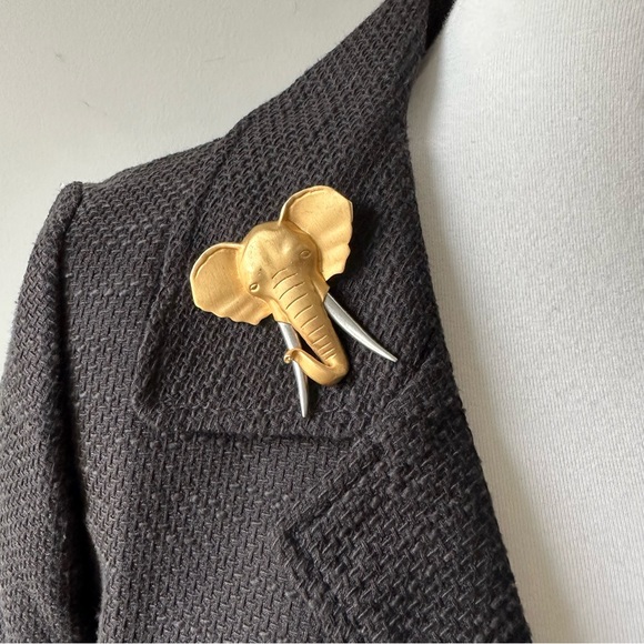 Costume Gold Silver Elephant Head Brooche - Picture 4 of 8